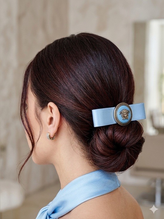 Versace Accessories - Versace Light Blue & Silver Medusa Ribbon Hair Clip NWOT
